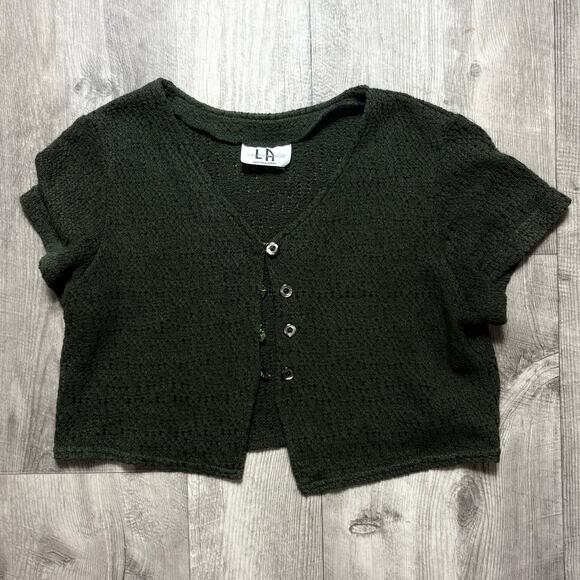 Vintage 90's Knit Cropped Short Sleeve Cardigan No Size - Picture 1 of 5